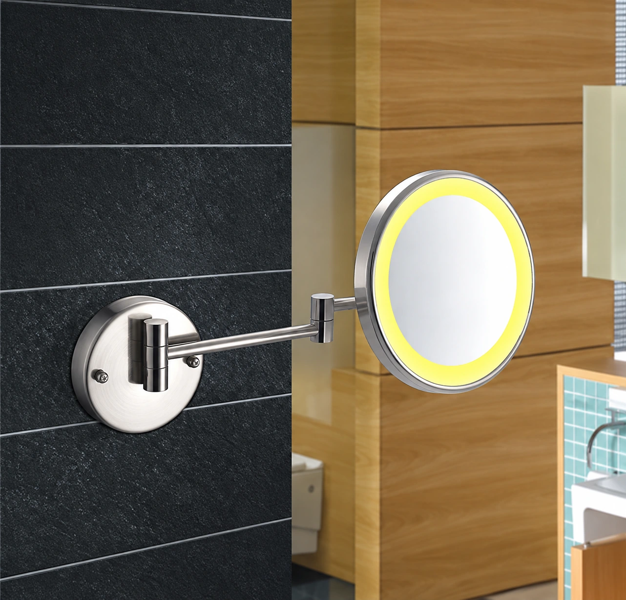 Round Makeup Mirror with Extended Arm