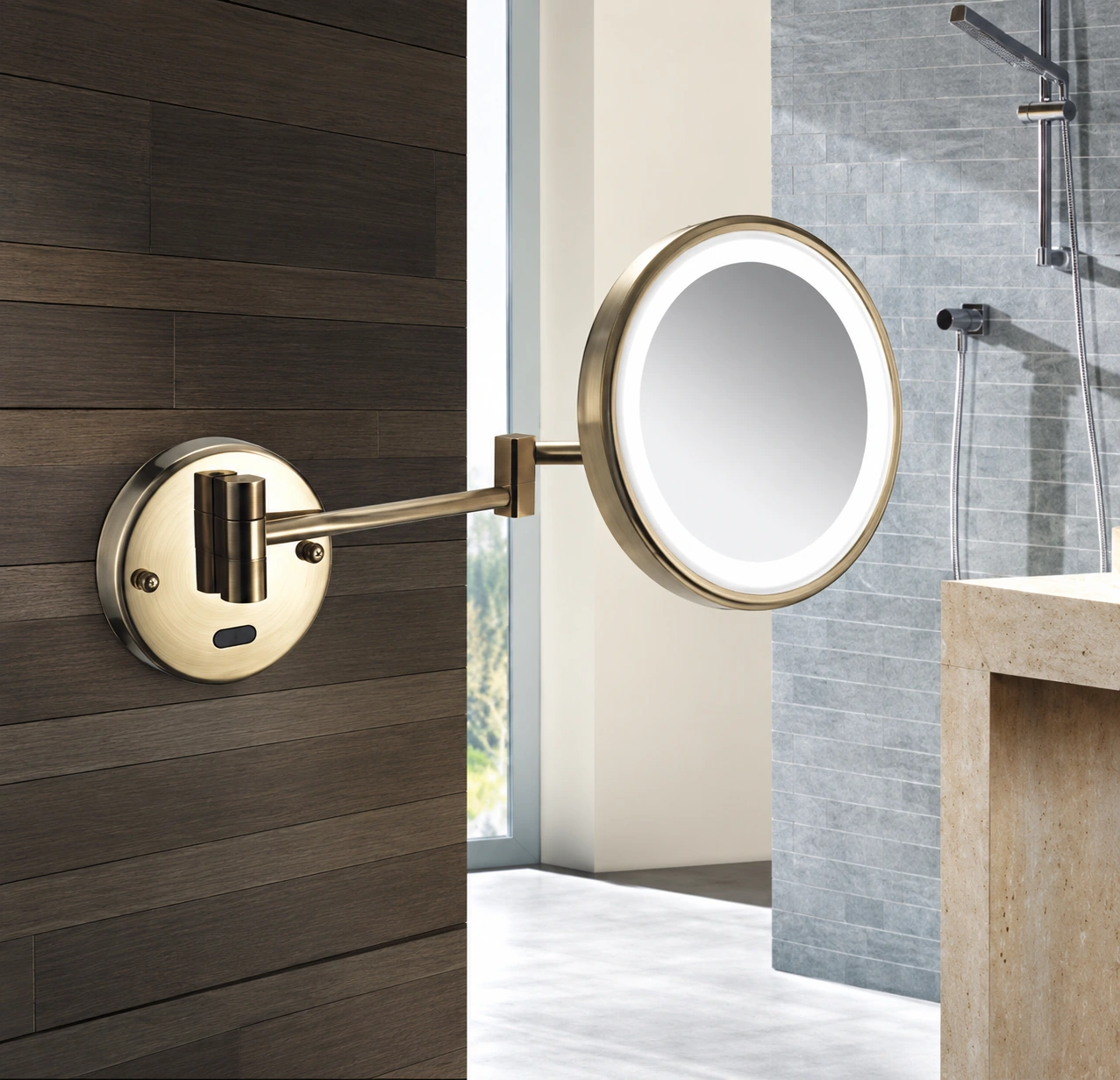 Round Makeup Mirror — Warm Metal Finish