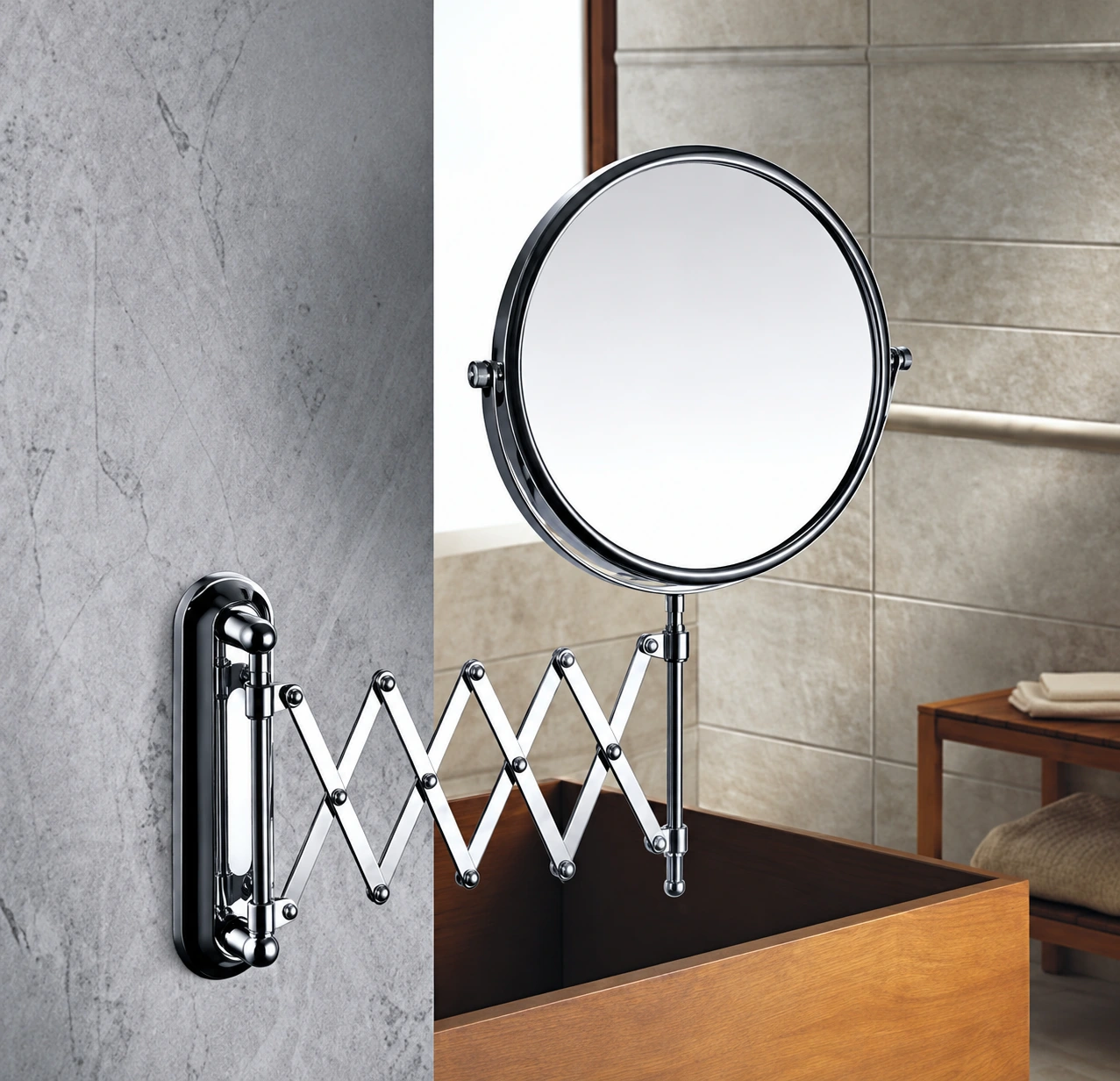 Round Makeup Mirror with Scissor Arm